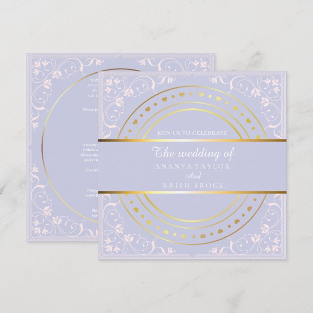 Pastel Purple and Gold Wedding Invitation (Front/Back)