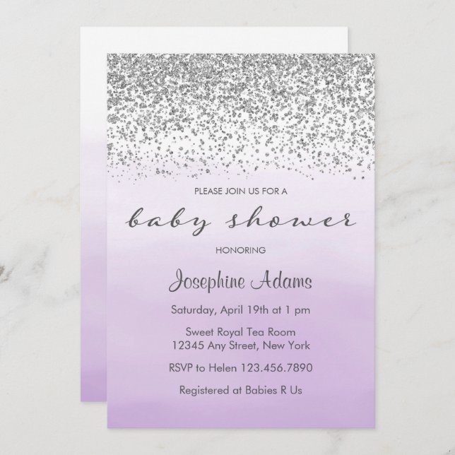 Pastel Purple and Silver Baby Shower Invitation (Front/Back)