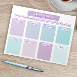 Pastel Purple And Teal Weekly Planner Organiser Notepad<br><div class="desc">This personalised notepad is the perfect tool for keeping track of all your weekly activities. This design features seven fields for each day of the week in pastel purples and teals, along with a field for your notes, and at the top is your name and the 12 months of the...</div>