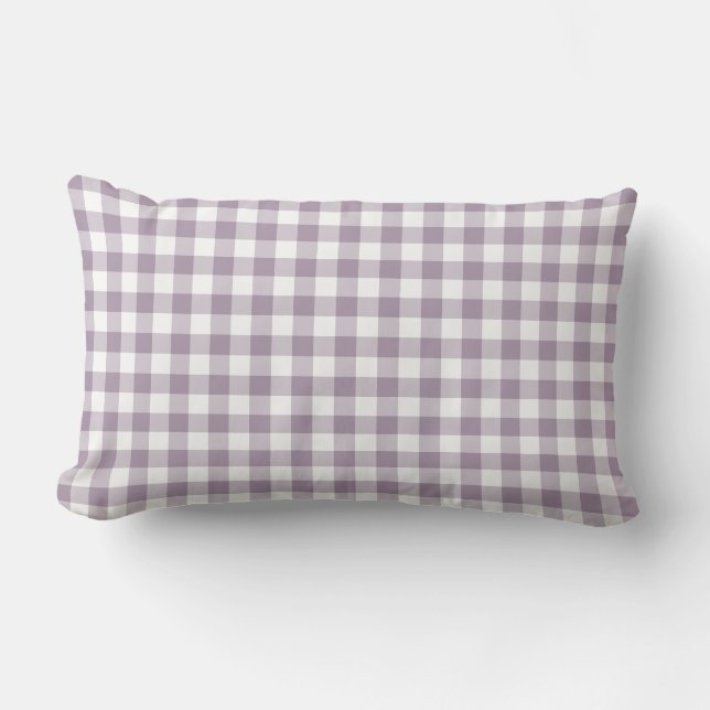 Pastel Purple and White Gingham Pattern Lumbar Cushion (Front)