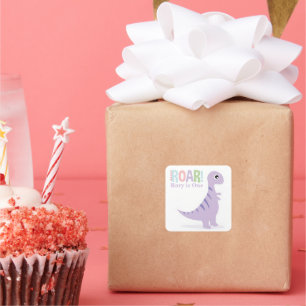 Pastel Purple Baby Dinosaurs Roar Birthday Party Square Sticker