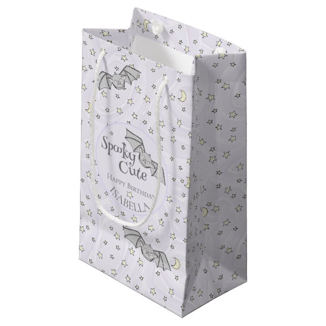 Pastel Purple Bats Spooky Cute Small Gift Bag (Front Angled)