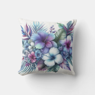 Pastel Purple Blue Flowers Hawaiian Hibiscus  Cushion
