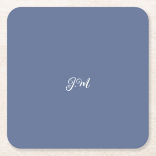 Pastel purple blue solid colour trendy initial nam square paper coaster