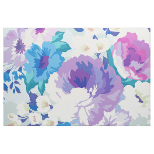 Pastel Purple & Blue Watercolors Flowers Pattern Fabric