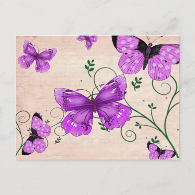Pastel Purple Butterflies Postcard (Front)