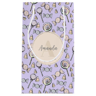 Pastel Purple Candy Theme Monogram and Name Small Gift Bag