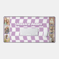 Pastel Purple Chequerboard Cute Name Photo Collage