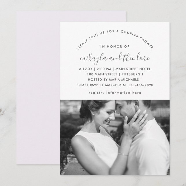 Pastel Purple Couples Shower Photo Invitation (Front/Back)
