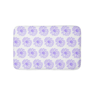 Pastel Purple Daisy Flower Print, Hippie Floral Bath Mat