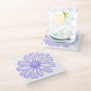 Pastel Purple Daisy Flower Print, Hippie Floral Glass Coaster