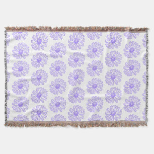 Pastel Purple Daisy Flower Print, Hippie Floral Throw Blanket