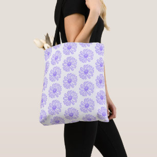 Pastel Purple Daisy Flower Print, Hippie Floral Tote Bag