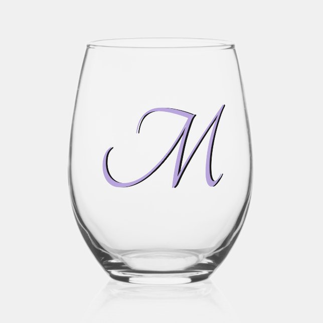 Pastel Purple Elegant Monogram Initial Letter Stemless Wine Glass (Front)