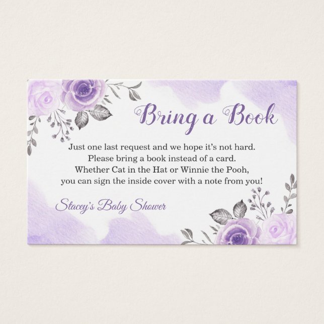 Pastel Purple Floral Baby Shower Book Request (Front)