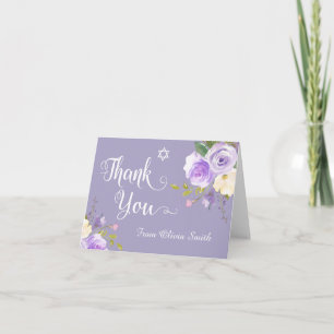 Pastel Purple Floral Bat Mitzvah Thank You Card