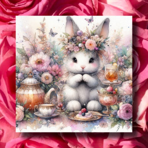 Pastel Purple Floral Fantasy Bunny Tea Easter Holiday Card