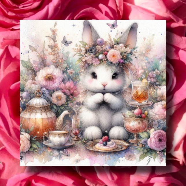 Pastel Purple Floral Fantasy Bunny Tea Easter Holiday Card (Creator Uploaded)
