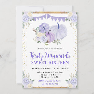 Pastel Purple Floral Pumpkin Fall Sweet 16 Invitation