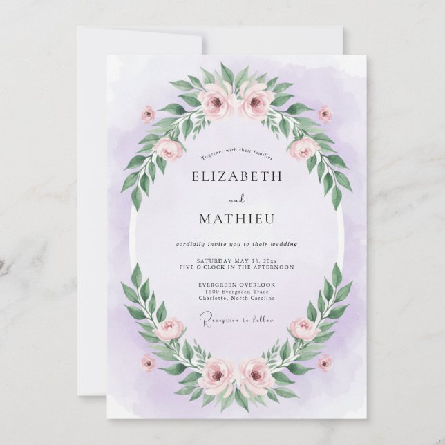 Pastel Purple Foliage Eucalyptus Wedding Invitation (Front)