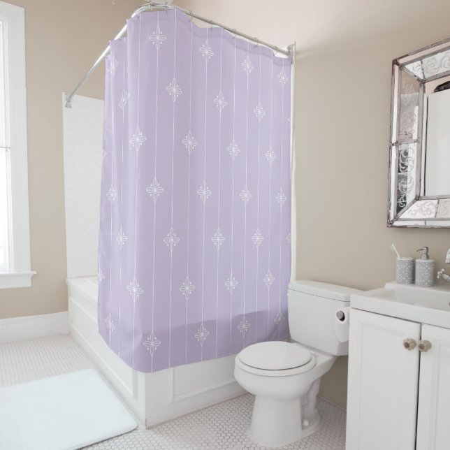 Pastel Purple Geometric Floral Pattern Shower Curtain (In Situ)