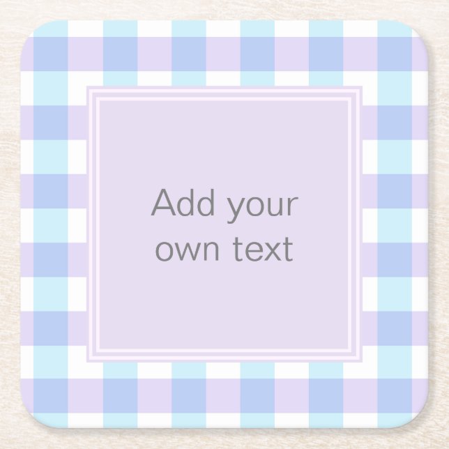 Pastel Purple Gingham Custom Text Square Paper Coaster (Front)