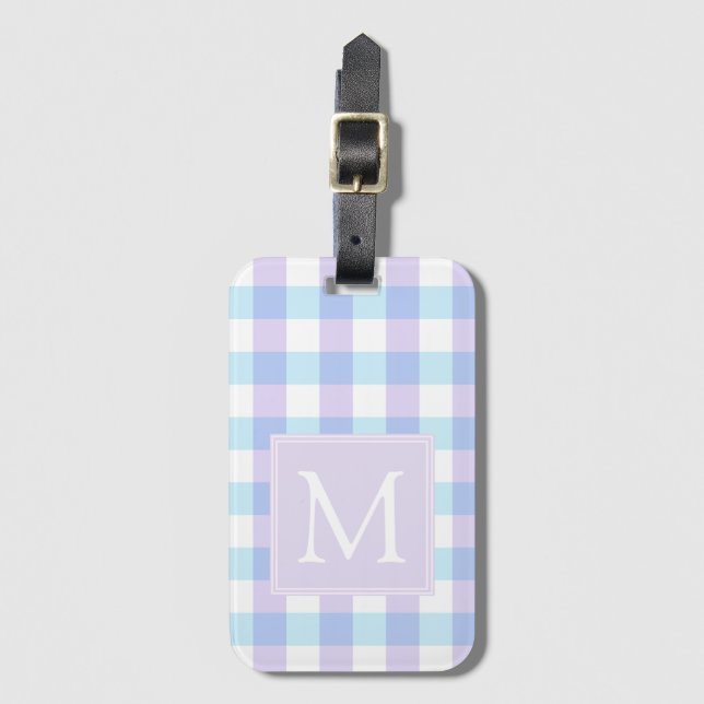 Pastel Purple Gingham Monogram Luggage Tag (Front Vertical)