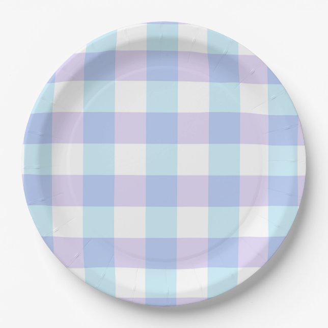 Pastel Purple Gingham Paper Plate (Front)