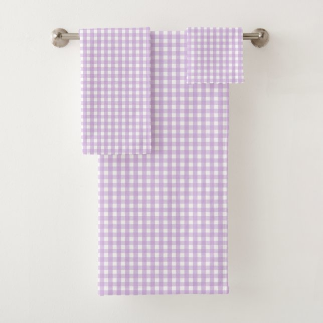 Pastel Purple Gingham Pattern Bath Towel Set (Insitu)