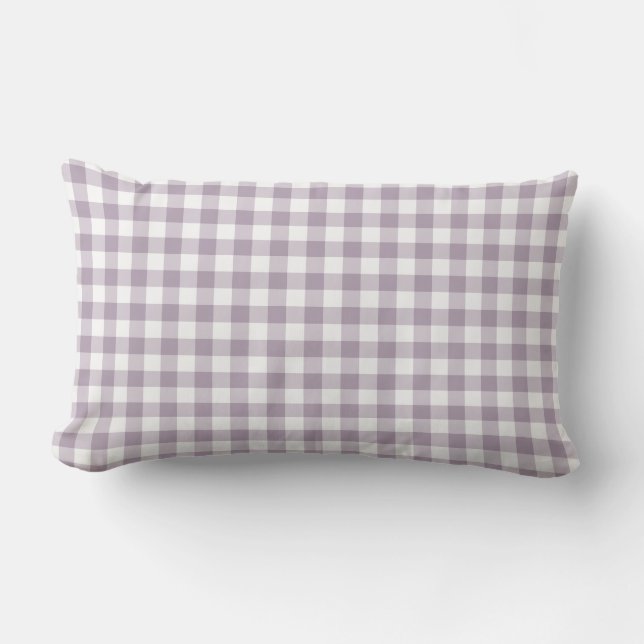 Pastel Purple Gingham Pattern Chequered Lumbar Cushion (Front)