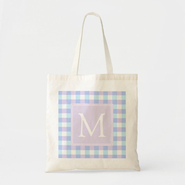 Pastel Purple Gingham Tote Bag (Front)