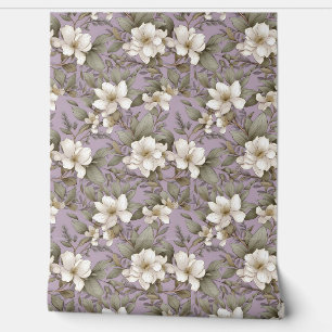 Pastel purple gold and sage white magnolia flowers wallpaper