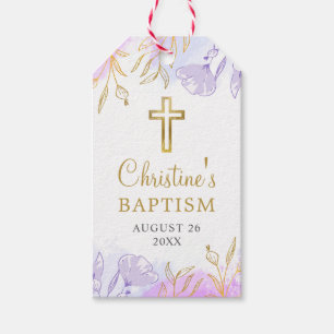 Pastel Purple Gold Floral Baptism Thank You Gift Tags