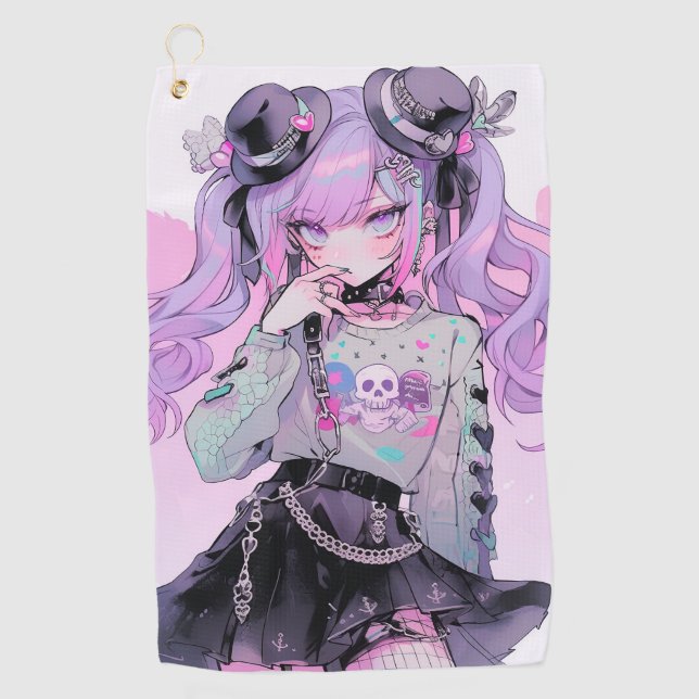 Pastel Purple Gothic Lolita Anime Girl Golf Towel (Front)