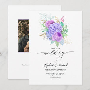 Pastel Purple & Green Floral Spring Wedding Photo Invitation