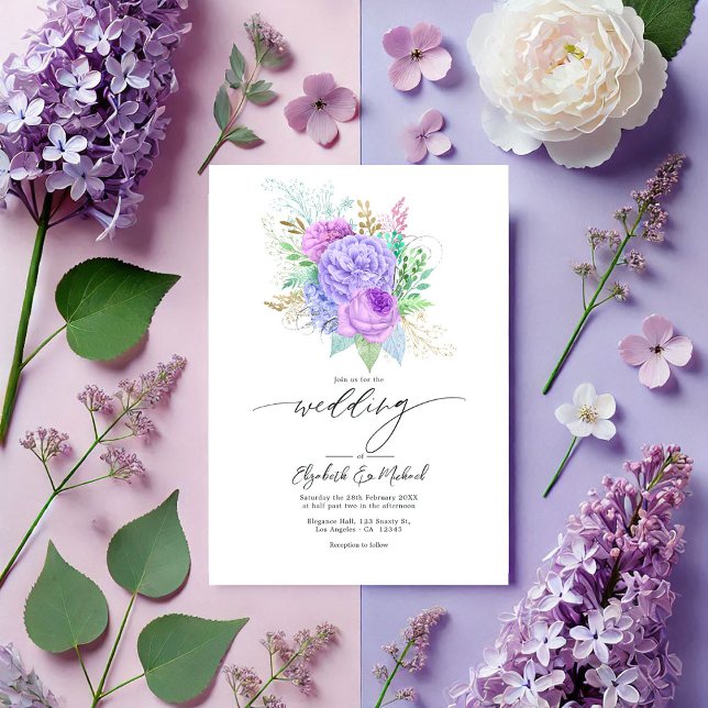 Pastel Purple & Green Floral Spring Wedding Photo Invitation (Pastel Purple & Green Floral Spring Wedding Photo Invitation)