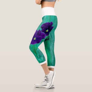 Pastel Purple Green Pansies Stylized Leggings