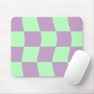 Pastel Purple Green Wavy Chequerboard Pattern Mouse Pad