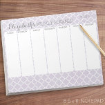 Pastel Purple Grey Quatrefoil with Weekly Planner Notepad<br><div class="desc">A beautiful lavender and feminine design that is perfect for any girly girl or even a bride. If you need to move items around,  click on the design area to make changes.</div>