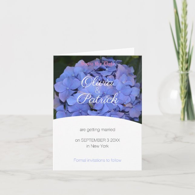 Pastel Purple Hydrangea Wedding Save the Date Invitation (Front)