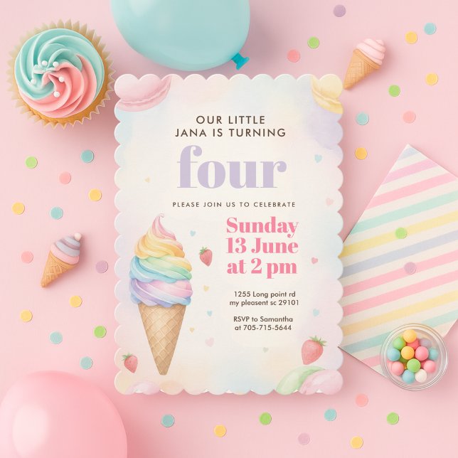 Pastel Purple Ice Cream Birthday | Girl Sweet  Invitation (Creator Uploaded)