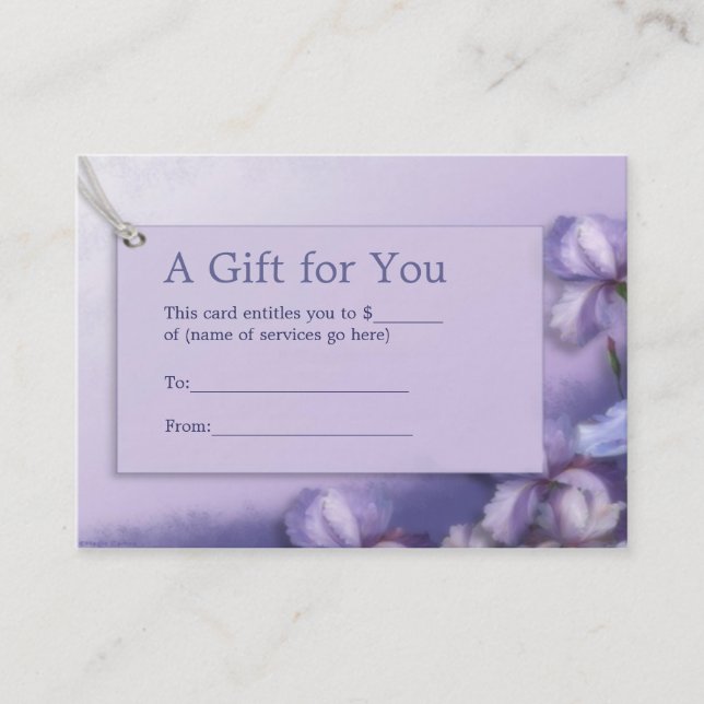 Pastel Purple Iris Floral Gift Certificate (Front)
