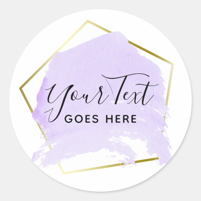 Pastel Purple Lavender Paint & Gold Minimalist Classic Round Sticker (Front)