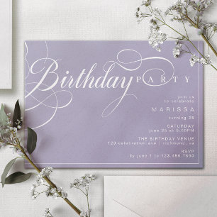 Pastel Purple Lavender Simple Calligraphy Birthday Invitation
