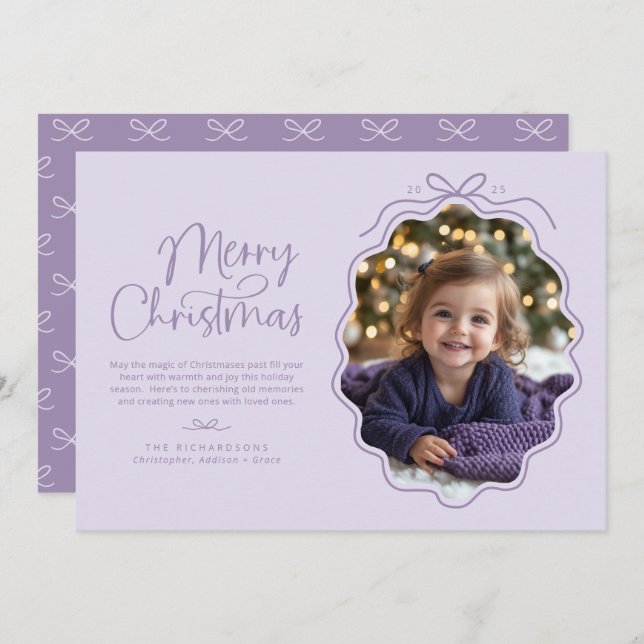Pastel Purple Lavender Wavy Retro Photo Holiday Card (Front/Back)