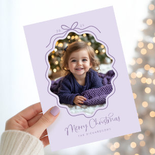 Pastel Purple Lavender Wavy Retro Photo Holiday Card
