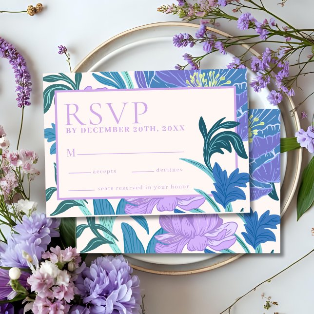 Pastel Purple Lilac Floral Wedding Rsvp card (Creator Uploaded)