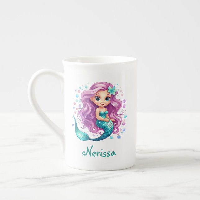 Pastel Purple Little Mermaid Watercolor Birthday Bone China Mug (Left)