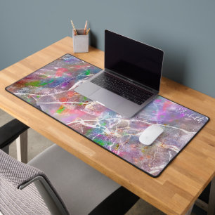   Pastel Purple Marble Opal Monogrammed Girly Cute Desk Mat