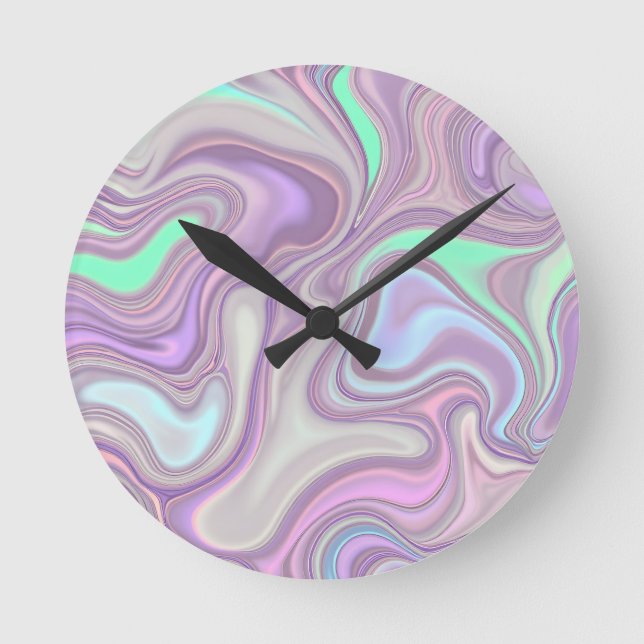 Pastel Purple Marble Swirl Pattern Round Clock (Front)